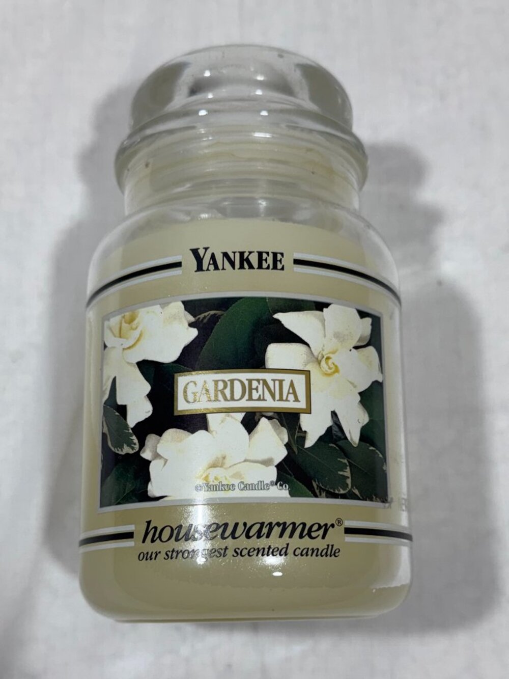 Retired Yankee Candle Gardenia White Label 22oz Jar Housewarmer USED
